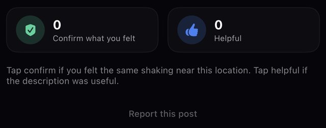 In the app: Confirm what you felt and Helpful buttons under a report, with Report this post below.