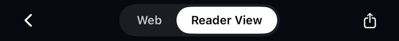 SHINDO's article header: back, a Web / Reader View switch, and share.